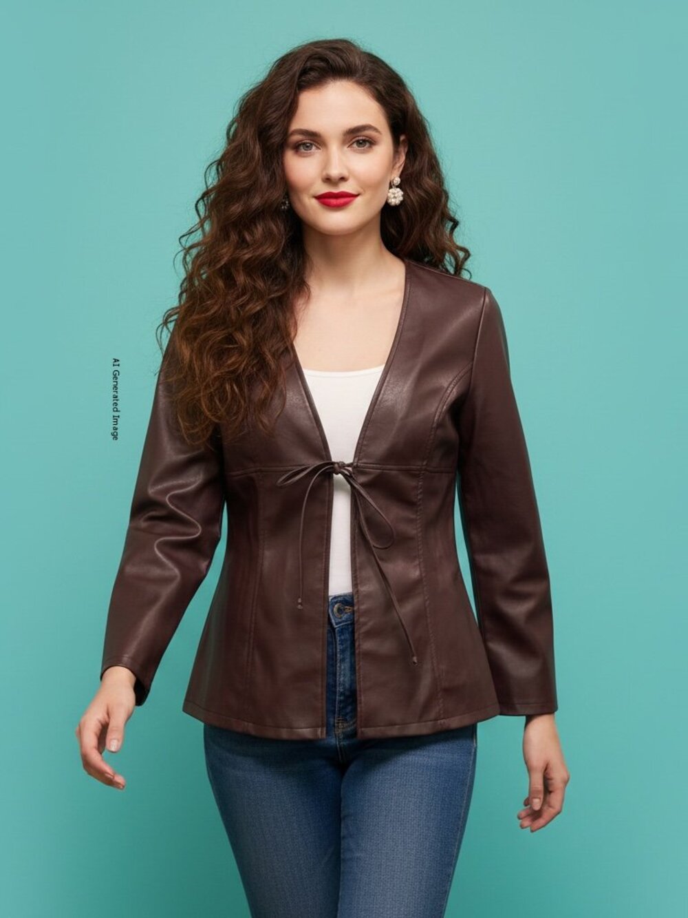 Dynamite Faux Leather Tie Front Cardigan Jacket Size M